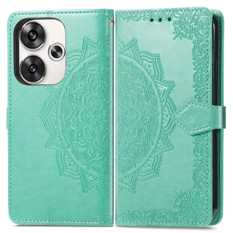 For Xiaomi Poco F6 5G  /  Redmi Turbo 3 5G Case Mandala Embossed Design Leather Wallet Phone Cover
