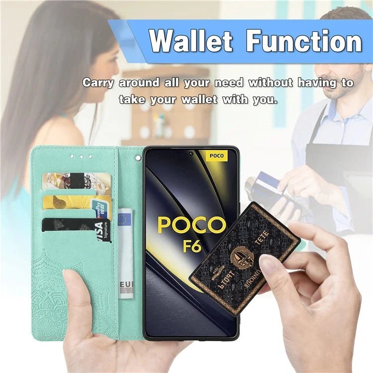 For Xiaomi Poco F6 5G  /  Redmi Turbo 3 5G Case Mandala Embossed Design Leather Wallet Phone Cover