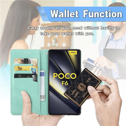 For Xiaomi Poco F6 5G  /  Redmi Turbo 3 5G Case Mandala Embossed Design Leather Wallet Phone Cover