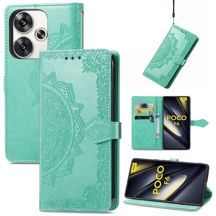 For Xiaomi Poco F6 5G  /  Redmi Turbo 3 5G Case Mandala Embossed Design Leather Wallet Phone Cover