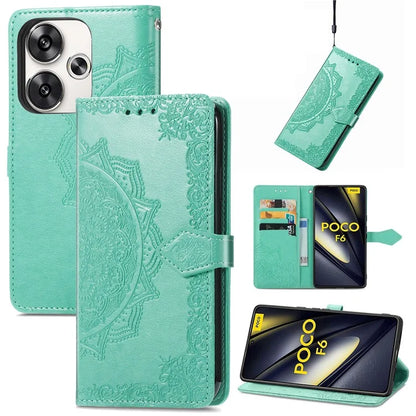 For Xiaomi Poco F6 5G  /  Redmi Turbo 3 5G Case Mandala Embossed Design Leather Wallet Phone Cover