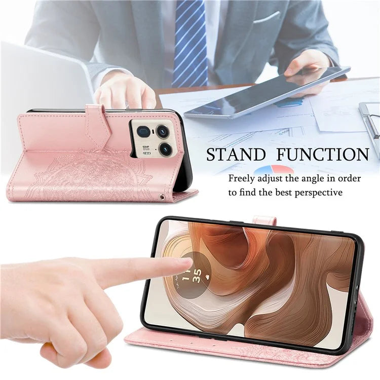 For Motorola Edge 50 Ultra 5G  /  Moto X50 Ultra 5G Case Mandala Embossed Design Leather Wallet Phone Cover