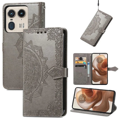 For Motorola Edge 50 Ultra 5G  /  Moto X50 Ultra 5G Case Mandala Embossed Design Leather Wallet Phone Cover