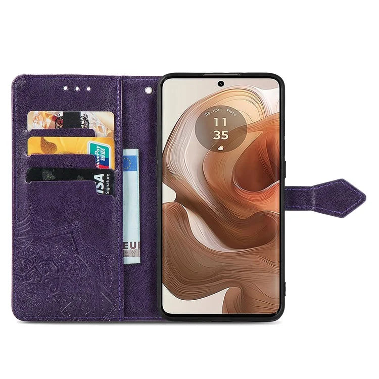 For Motorola Edge 50 Ultra 5G  /  Moto X50 Ultra 5G Case Mandala Embossed Design Leather Wallet Phone Cover
