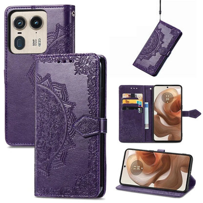 For Motorola Edge 50 Ultra 5G  /  Moto X50 Ultra 5G Case Mandala Embossed Design Leather Wallet Phone Cover