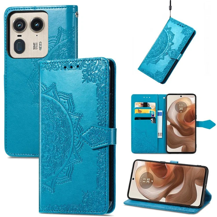 For Motorola Edge 50 Ultra 5G  /  Moto X50 Ultra 5G Case Mandala Embossed Design Leather Wallet Phone Cover