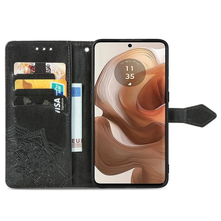 For Motorola Edge 50 Ultra 5G  /  Moto X50 Ultra 5G Case Mandala Embossed Design Leather Wallet Phone Cover