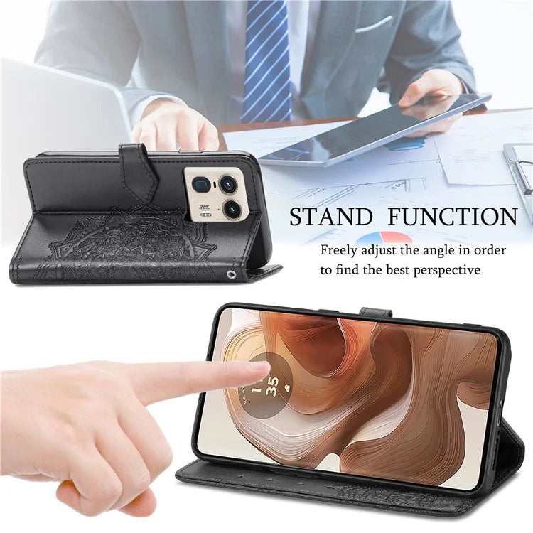 For Motorola Edge 50 Ultra 5G  /  Moto X50 Ultra 5G Case Mandala Embossed Design Leather Wallet Phone Cover