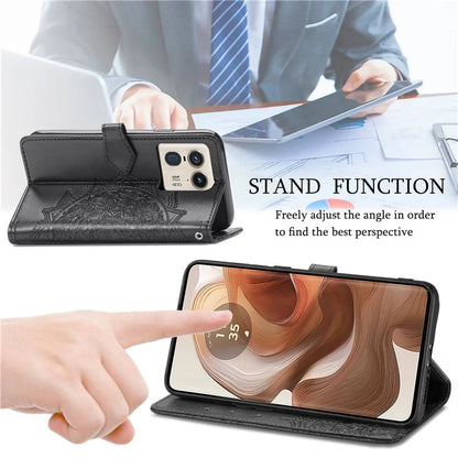 For Motorola Edge 50 Ultra 5G  /  Moto X50 Ultra 5G Case Mandala Embossed Design Leather Wallet Phone Cover