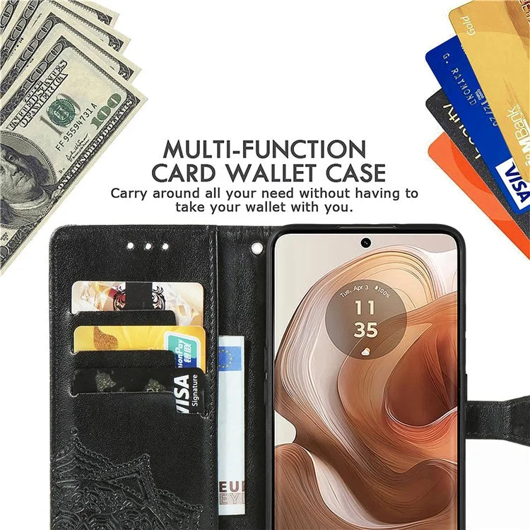 For Motorola Edge 50 Ultra 5G  /  Moto X50 Ultra 5G Case Mandala Embossed Design Leather Wallet Phone Cover