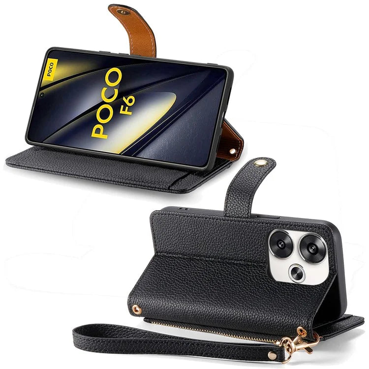 For Xiaomi Poco F6 5G  /  Redmi Turbo 3 5G Case Zipper Pocket Purse RFID Blocking Leather Phone Cover