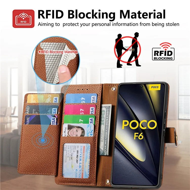 For Xiaomi Poco F6 5G  /  Redmi Turbo 3 5G Case Zipper Pocket Purse RFID Blocking Leather Phone Cover
