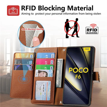 For Xiaomi Poco F6 5G  /  Redmi Turbo 3 5G Case Zipper Pocket Purse RFID Blocking Leather Phone Cover