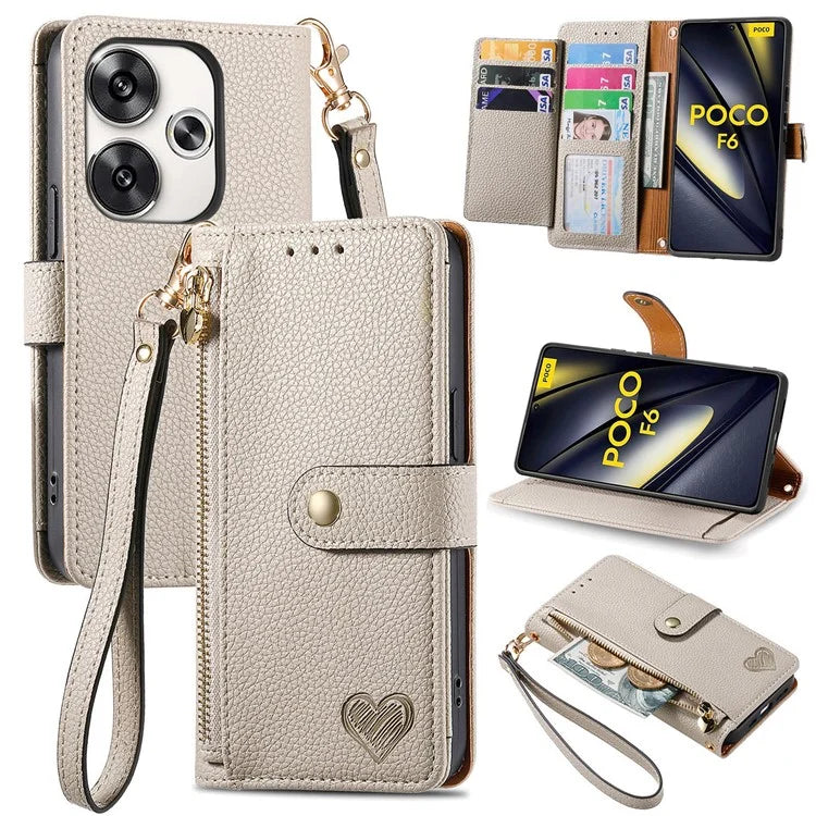 For Xiaomi Poco F6 5G  /  Redmi Turbo 3 5G Case Zipper Pocket Purse RFID Blocking Leather Phone Cover