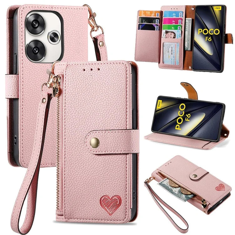 For Xiaomi Poco F6 5G  /  Redmi Turbo 3 5G Case Zipper Pocket Purse RFID Blocking Leather Phone Cover