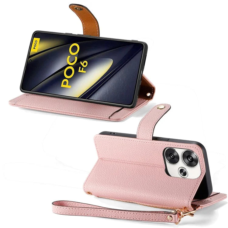 For Xiaomi Poco F6 5G  /  Redmi Turbo 3 5G Case Zipper Pocket Purse RFID Blocking Leather Phone Cover