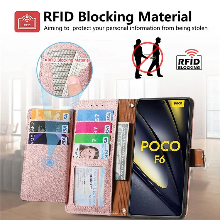 For Xiaomi Poco F6 5G  /  Redmi Turbo 3 5G Case Zipper Pocket Purse RFID Blocking Leather Phone Cover