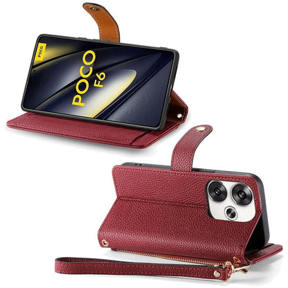 For Xiaomi Poco F6 5G  /  Redmi Turbo 3 5G Case Zipper Pocket Purse RFID Blocking Leather Phone Cover