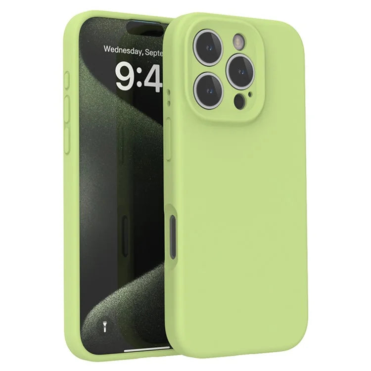 For iPhone 16 Pro Case PC+Liquid Silicone Protective Phone Cover with Microfiber Lining - Bean Green