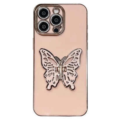 For iPhone 15 Pro Case Butterfly Kickstand TPU Electroplating Phone Cover