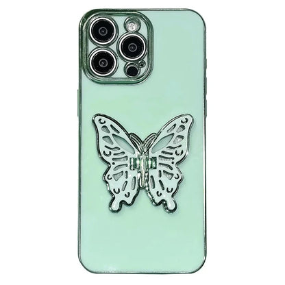 For iPhone 15 Pro Case Butterfly Kickstand TPU Electroplating Phone Cover