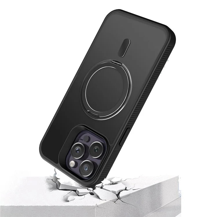 G Style For iPhone 15 Pro Max Case Skin-Touch Matte TPU+PC Phone Cover with Rotatable Magnetic Kickstand