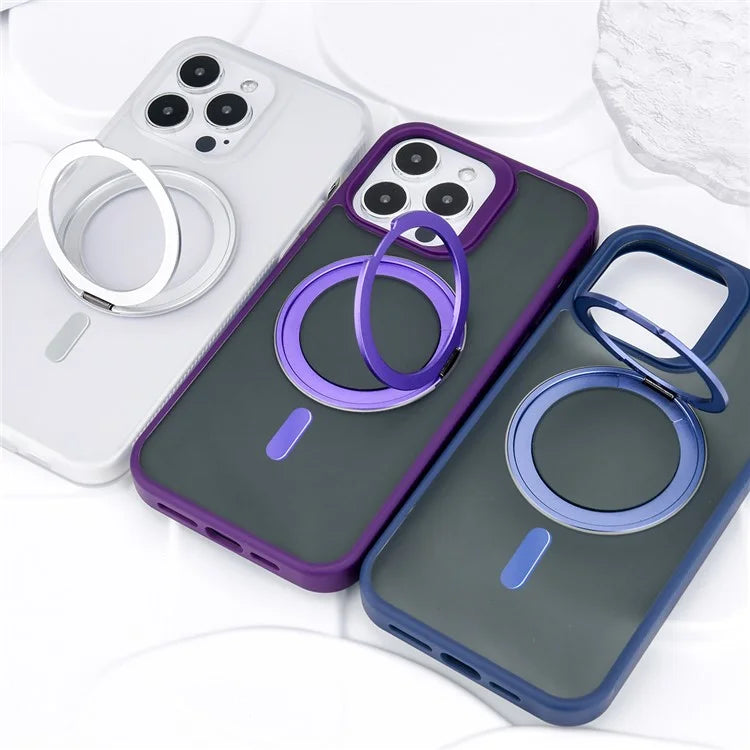 G Style For iPhone 15 Pro Max Case Skin-Touch Matte TPU+PC Phone Cover with Rotatable Magnetic Kickstand