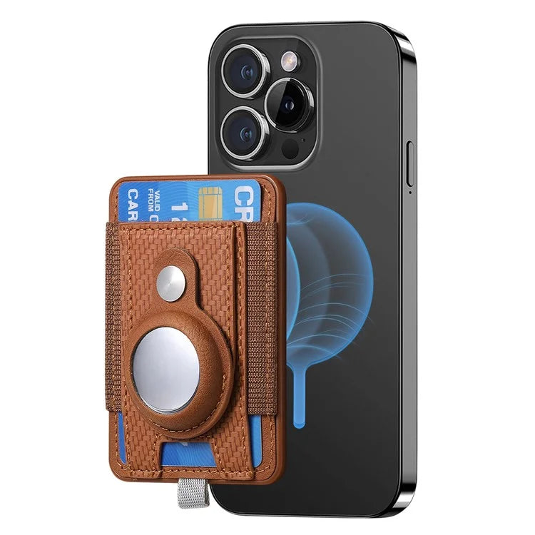 MC-W17 Magnetic Card Holder for AirTag Carbon Fiber Texture Leather Anti Loss Card Slot