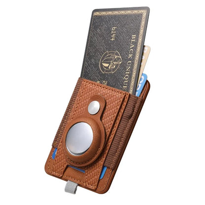 MC-W17 Magnetic Card Holder for AirTag Carbon Fiber Texture Leather Anti Loss Card Slot