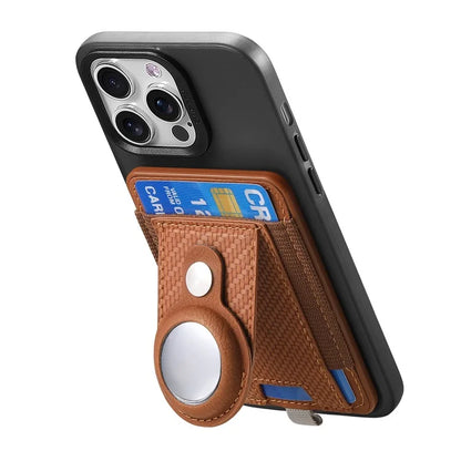 MC-W17 Magnetic Card Holder for AirTag Carbon Fiber Texture Leather Anti Loss Card Slot