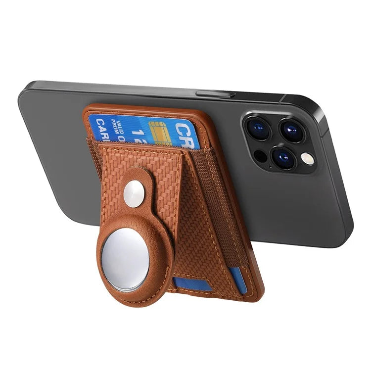 MC-W17 Magnetic Card Holder for AirTag Carbon Fiber Texture Leather Anti Loss Card Slot
