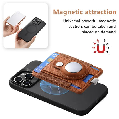 MC-W17 Magnetic Card Holder for AirTag Carbon Fiber Texture Leather Anti Loss Card Slot