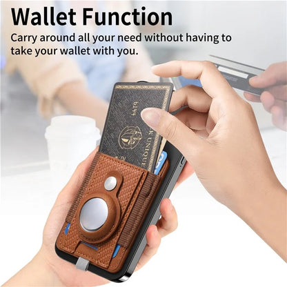MC-W17 Magnetic Card Holder for AirTag Carbon Fiber Texture Leather Anti Loss Card Slot
