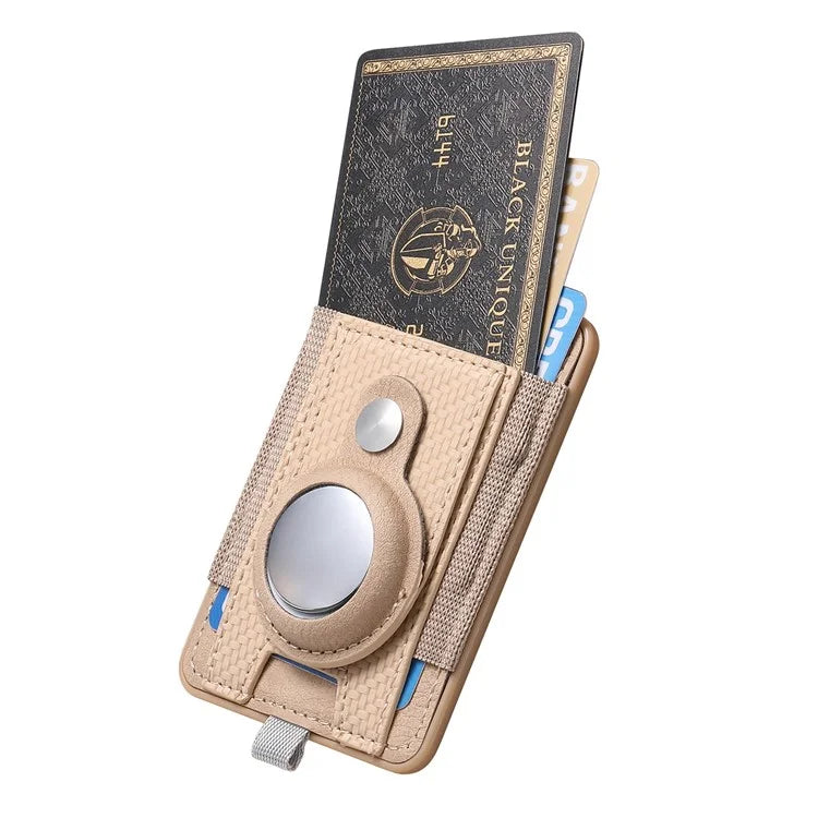 MC-W17 Magnetic Card Holder for AirTag Carbon Fiber Texture Leather Anti Loss Card Slot