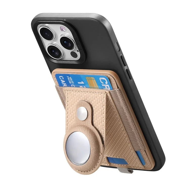 MC-W17 Magnetic Card Holder for AirTag Carbon Fiber Texture Leather Anti Loss Card Slot