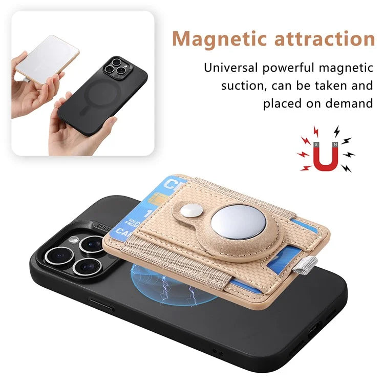 MC-W17 Magnetic Card Holder for AirTag Carbon Fiber Texture Leather Anti Loss Card Slot