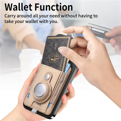 MC-W17 Magnetic Card Holder for AirTag Carbon Fiber Texture Leather Anti Loss Card Slot