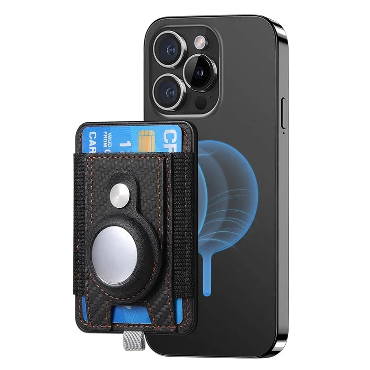 MC-W17 Magnetic Card Holder for AirTag Carbon Fiber Texture Leather Anti Loss Card Slot