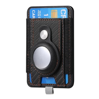 MC-W17 Magnetic Card Holder for AirTag Carbon Fiber Texture Leather Anti Loss Card Slot