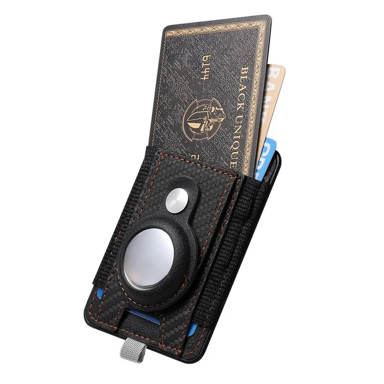 MC-W17 Magnetic Card Holder for AirTag Carbon Fiber Texture Leather Anti Loss Card Slot