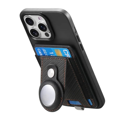 MC-W17 Magnetic Card Holder for AirTag Carbon Fiber Texture Leather Anti Loss Card Slot