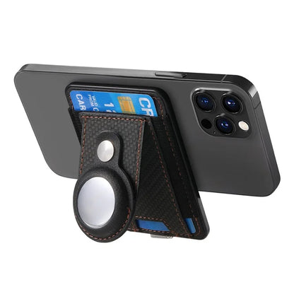 MC-W17 Magnetic Card Holder for AirTag Carbon Fiber Texture Leather Anti Loss Card Slot
