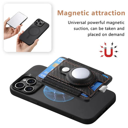 MC-W17 Magnetic Card Holder for AirTag Carbon Fiber Texture Leather Anti Loss Card Slot