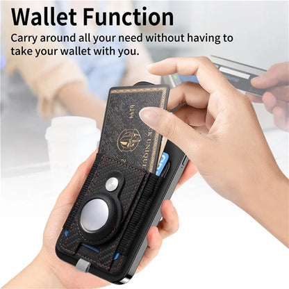 MC-W17 Magnetic Card Holder for AirTag Carbon Fiber Texture Leather Anti Loss Card Slot