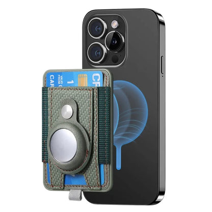 MC-W17 Magnetic Card Holder for AirTag Carbon Fiber Texture Leather Anti Loss Card Slot