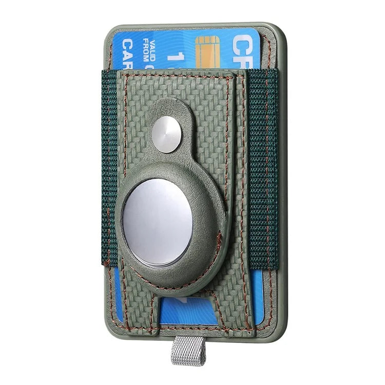 MC-W17 Magnetic Card Holder for AirTag Carbon Fiber Texture Leather Anti Loss Card Slot