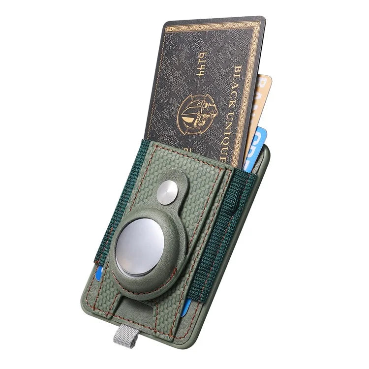 MC-W17 Magnetic Card Holder for AirTag Carbon Fiber Texture Leather Anti Loss Card Slot
