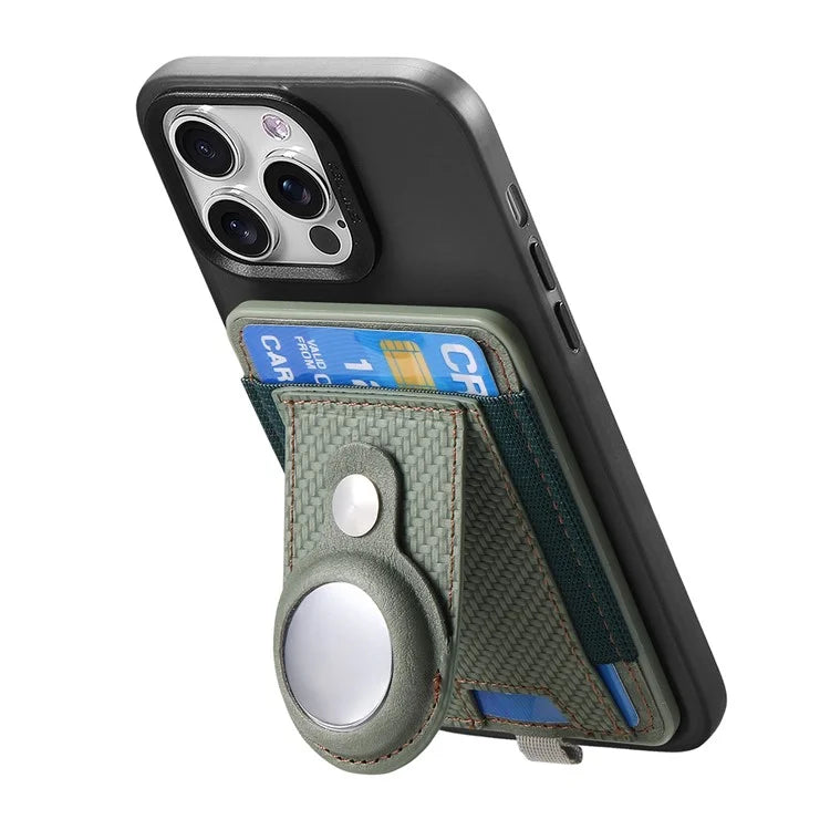 MC-W17 Magnetic Card Holder for AirTag Carbon Fiber Texture Leather Anti Loss Card Slot