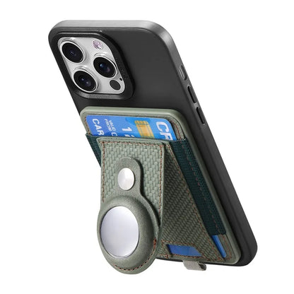 MC-W17 Magnetic Card Holder for AirTag Carbon Fiber Texture Leather Anti Loss Card Slot