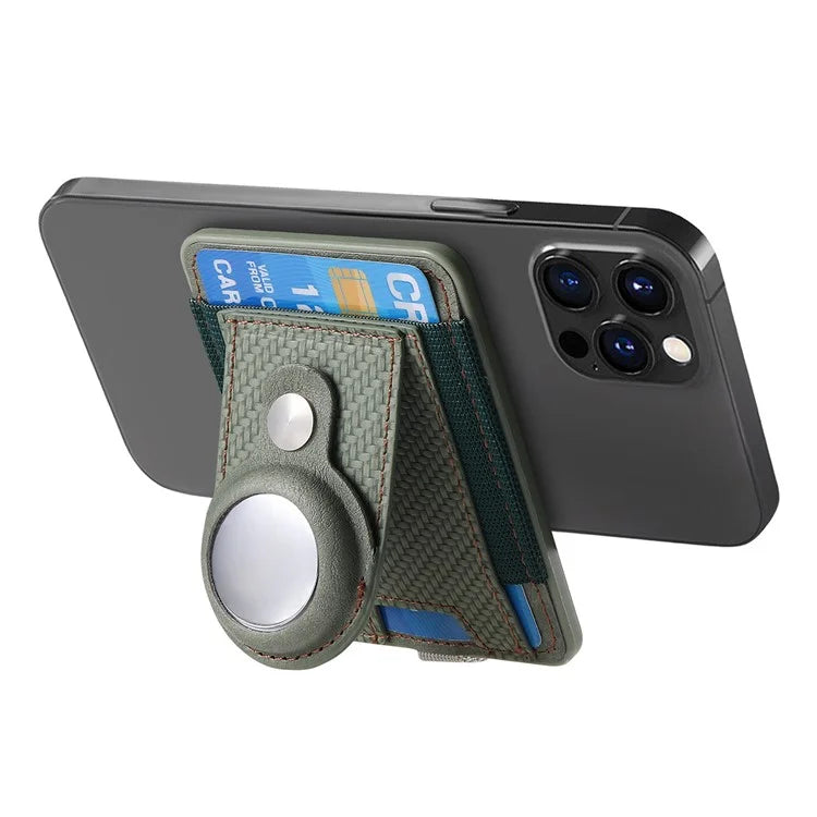 MC-W17 Magnetic Card Holder for AirTag Carbon Fiber Texture Leather Anti Loss Card Slot